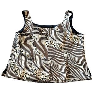 SANDRA DARREN Animal Print Satin Tank Top Size 16 Luxe Casual Eclectic Indie Alt